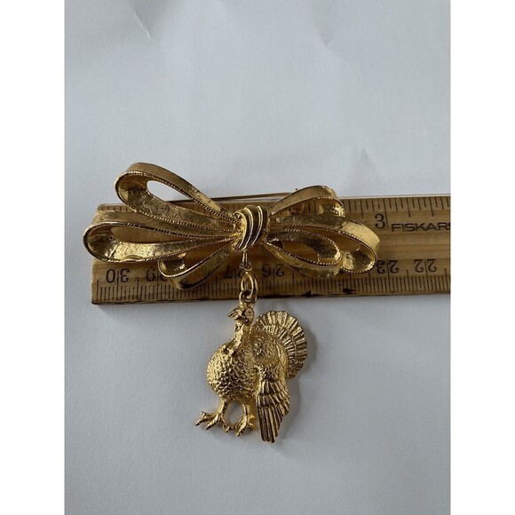 Phister Ent 96s Signed Bow Pin Turkey Charms Thanksgiving Brooch Unisex Adult 3" - Picture 2 of 11